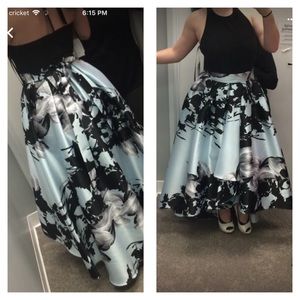 Black and Baby Blue HighLow Prom Dress w/Pockets